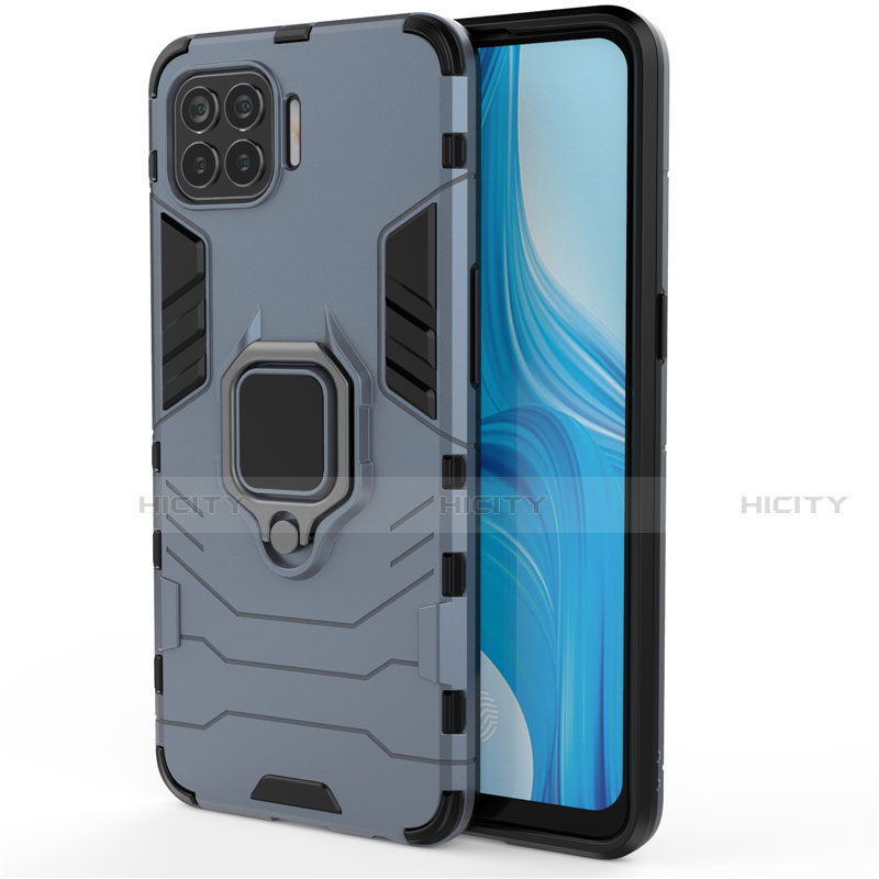 Funda Bumper Silicona y Plastico Mate Carcasa con Magnetico Anillo de dedo Soporte para Oppo F17 Pro Azul