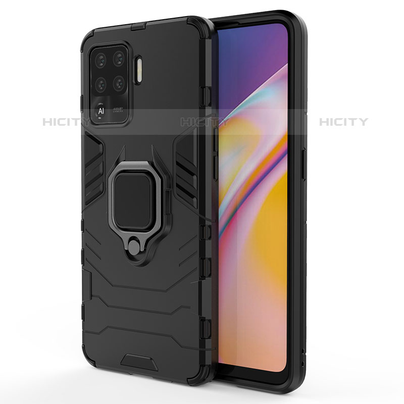 Funda Bumper Silicona y Plastico Mate Carcasa con Magnetico Anillo de dedo Soporte para Oppo F19 Pro Negro