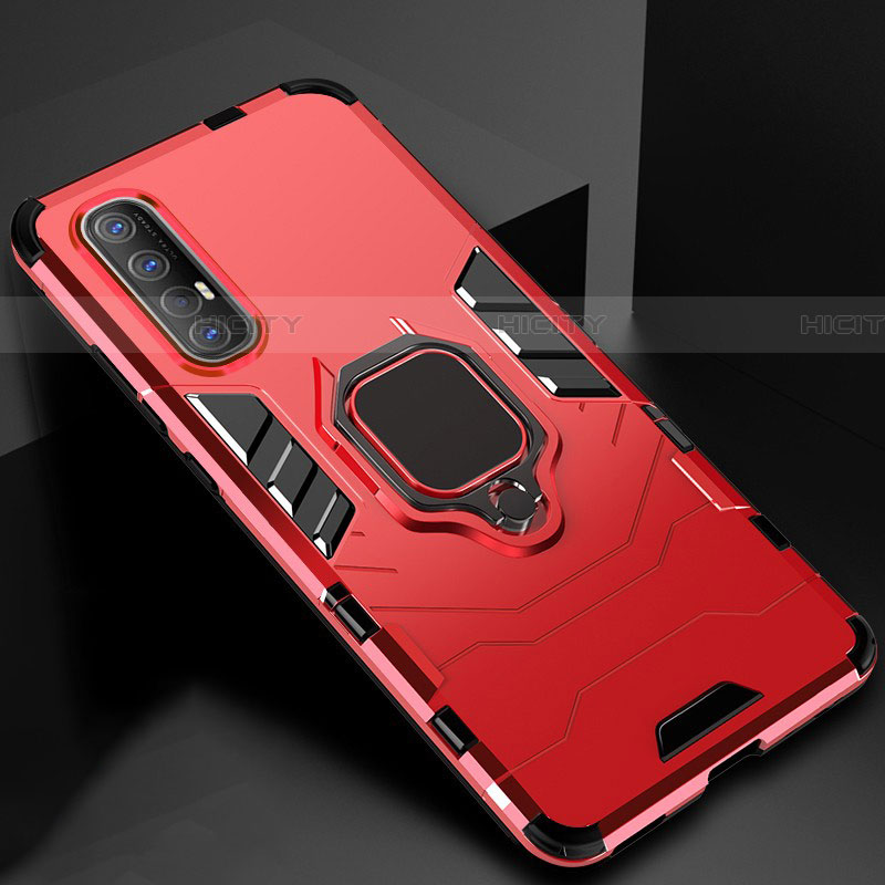 Funda Bumper Silicona y Plastico Mate Carcasa con Magnetico Anillo de dedo Soporte para Oppo Find X2 Neo Rojo