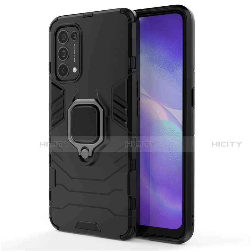 Funda Bumper Silicona y Plastico Mate Carcasa con Magnetico Anillo de dedo Soporte para Oppo Find X3 Lite 5G Negro