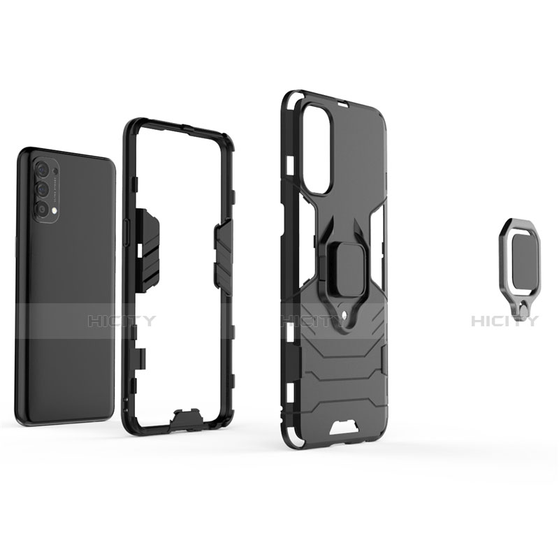 Funda Bumper Silicona y Plastico Mate Carcasa con Magnetico Anillo de dedo Soporte para Oppo Reno4 4G