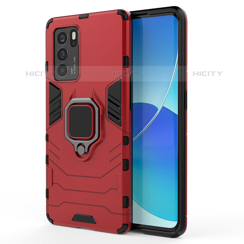 Funda Bumper Silicona y Plastico Mate Carcasa con Magnetico Anillo de dedo Soporte para Oppo Reno6 Pro 5G India