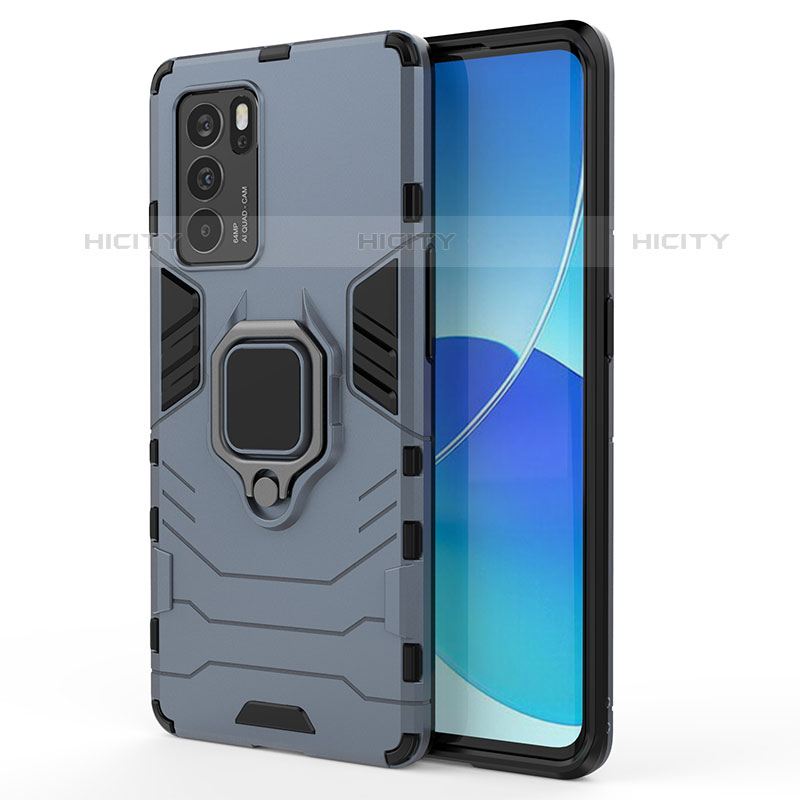 Funda Bumper Silicona y Plastico Mate Carcasa con Magnetico Anillo de dedo Soporte para Oppo Reno6 Pro 5G India