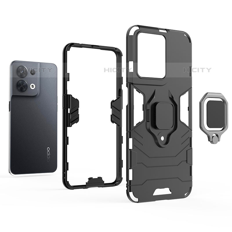 Funda Bumper Silicona y Plastico Mate Carcasa con Magnetico Anillo de dedo Soporte para Oppo Reno8 5G