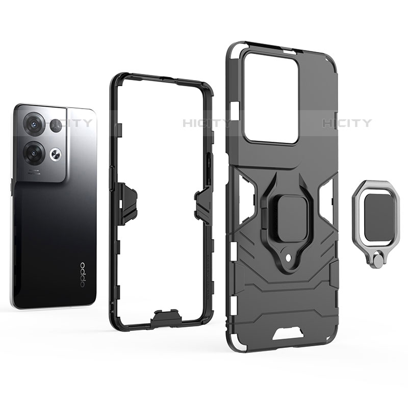 Funda Bumper Silicona y Plastico Mate Carcasa con Magnetico Anillo de dedo Soporte para Oppo Reno8 Pro+ Plus 5G