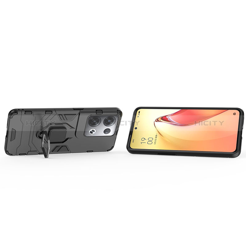 Funda Bumper Silicona y Plastico Mate Carcasa con Magnetico Anillo de dedo Soporte para Oppo Reno9 Pro+ Plus 5G