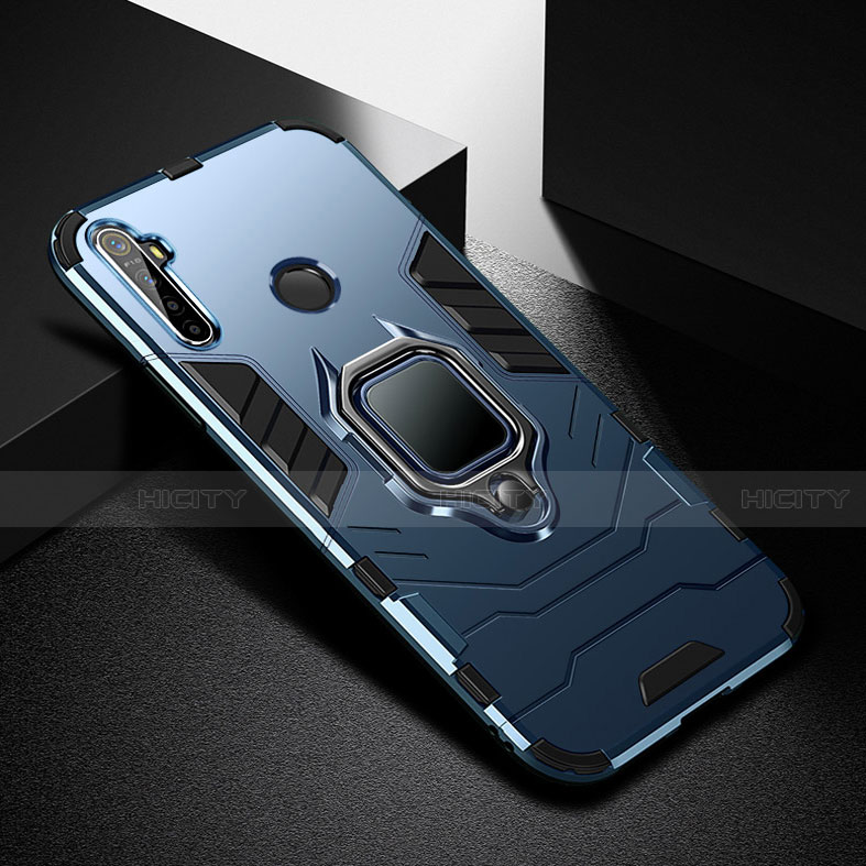 Funda Bumper Silicona y Plastico Mate Carcasa con Magnetico Anillo de dedo Soporte para Realme 5 Pro