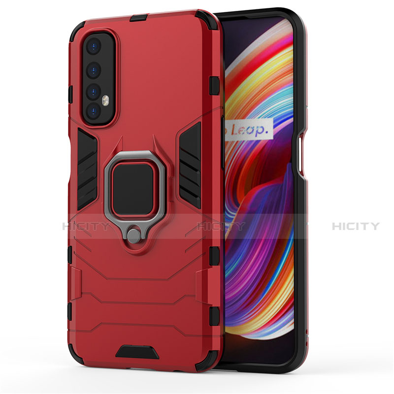 Funda Bumper Silicona y Plastico Mate Carcasa con Magnetico Anillo de dedo Soporte para Realme Narzo 20 Pro Rojo