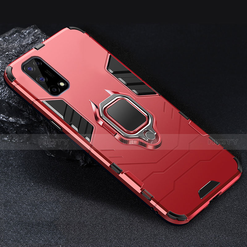 Funda Bumper Silicona y Plastico Mate Carcasa con Magnetico Anillo de dedo Soporte para Realme V5 5G Rojo