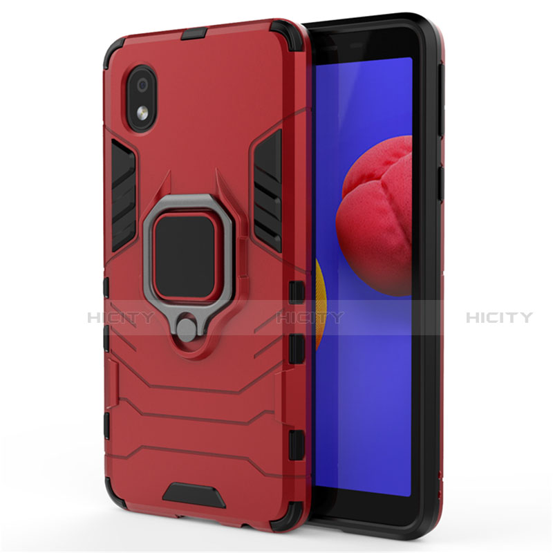 Funda Bumper Silicona y Plastico Mate Carcasa con Magnetico Anillo de dedo Soporte para Samsung Galaxy A01 Core Rojo