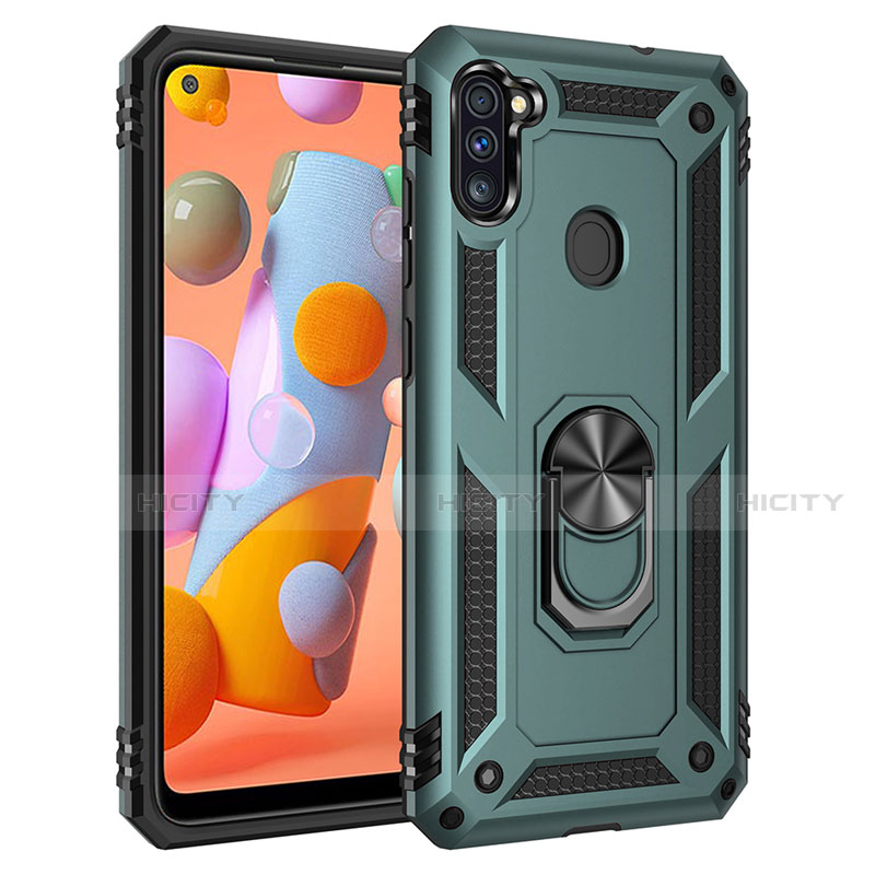 Funda Bumper Silicona y Plastico Mate Carcasa con Magnetico Anillo de dedo Soporte para Samsung Galaxy A11 Menta Verde