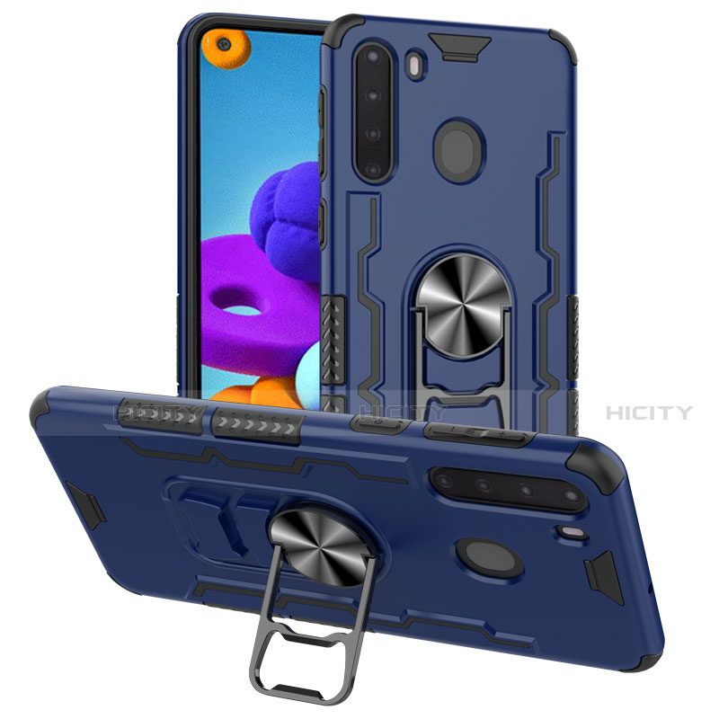 Funda Bumper Silicona y Plastico Mate Carcasa con Magnetico Anillo de dedo Soporte para Samsung Galaxy A21