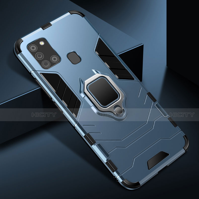 Funda Bumper Silicona y Plastico Mate Carcasa con Magnetico Anillo de dedo Soporte para Samsung Galaxy A21s