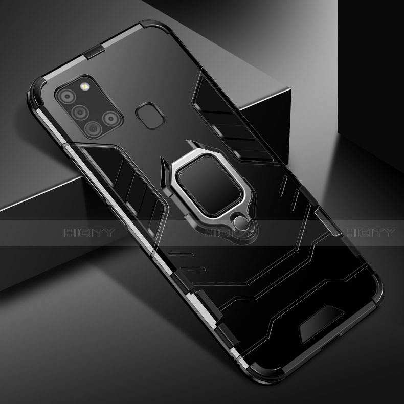 Funda Bumper Silicona y Plastico Mate Carcasa con Magnetico Anillo de dedo Soporte para Samsung Galaxy A21s