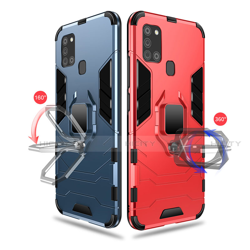 Funda Bumper Silicona y Plastico Mate Carcasa con Magnetico Anillo de dedo Soporte para Samsung Galaxy A21s