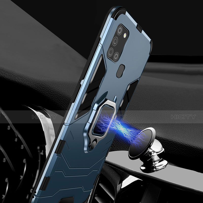 Funda Bumper Silicona y Plastico Mate Carcasa con Magnetico Anillo de dedo Soporte para Samsung Galaxy A21s