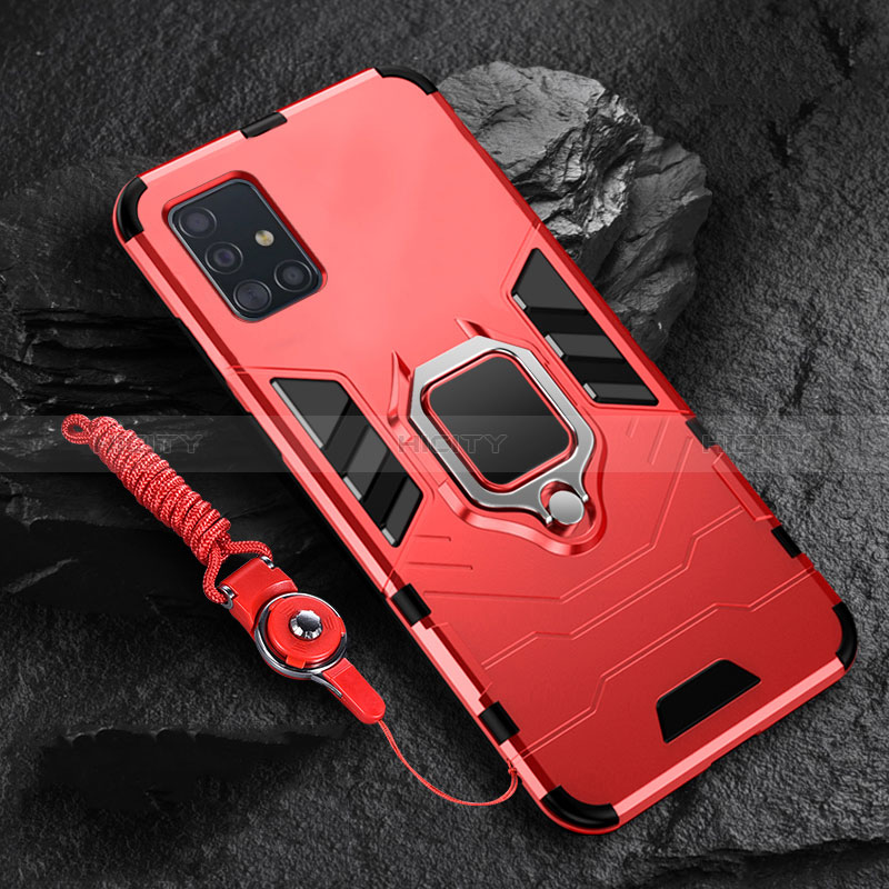 Funda Bumper Silicona y Plastico Mate Carcasa con Magnetico Anillo de dedo Soporte para Samsung Galaxy A71 4G A715 Rojo