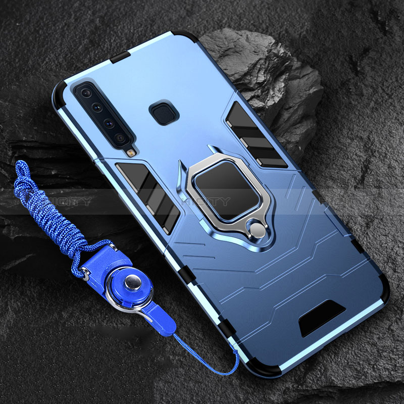 Funda Bumper Silicona y Plastico Mate Carcasa con Magnetico Anillo de dedo Soporte para Samsung Galaxy A9s Azul