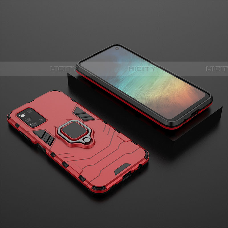 Funda Bumper Silicona y Plastico Mate Carcasa con Magnetico Anillo de dedo Soporte para Samsung Galaxy F52 5G Rojo