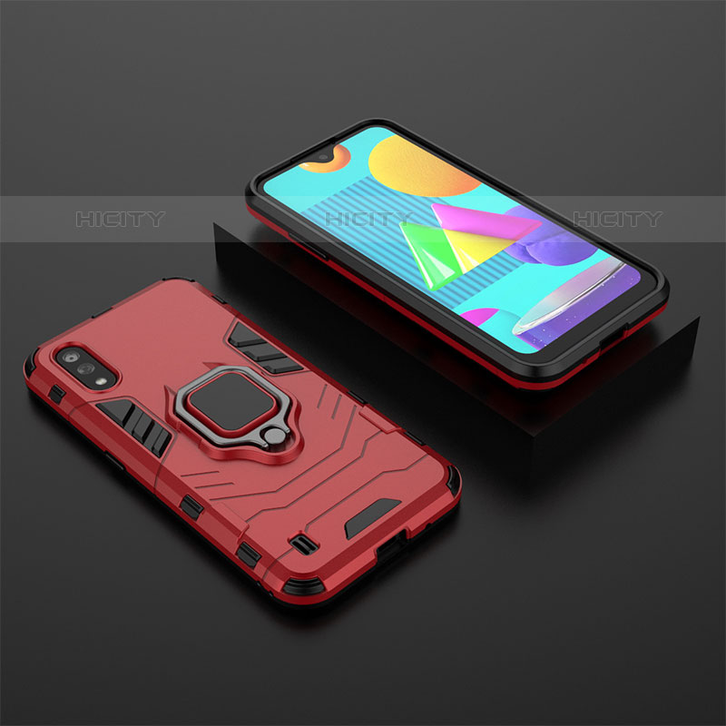Funda Bumper Silicona y Plastico Mate Carcasa con Magnetico Anillo de dedo Soporte para Samsung Galaxy M01 Rojo
