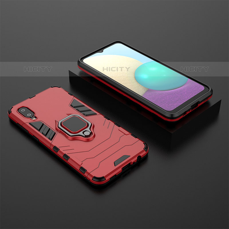 Funda Bumper Silicona y Plastico Mate Carcasa con Magnetico Anillo de dedo Soporte para Samsung Galaxy M02 Rojo