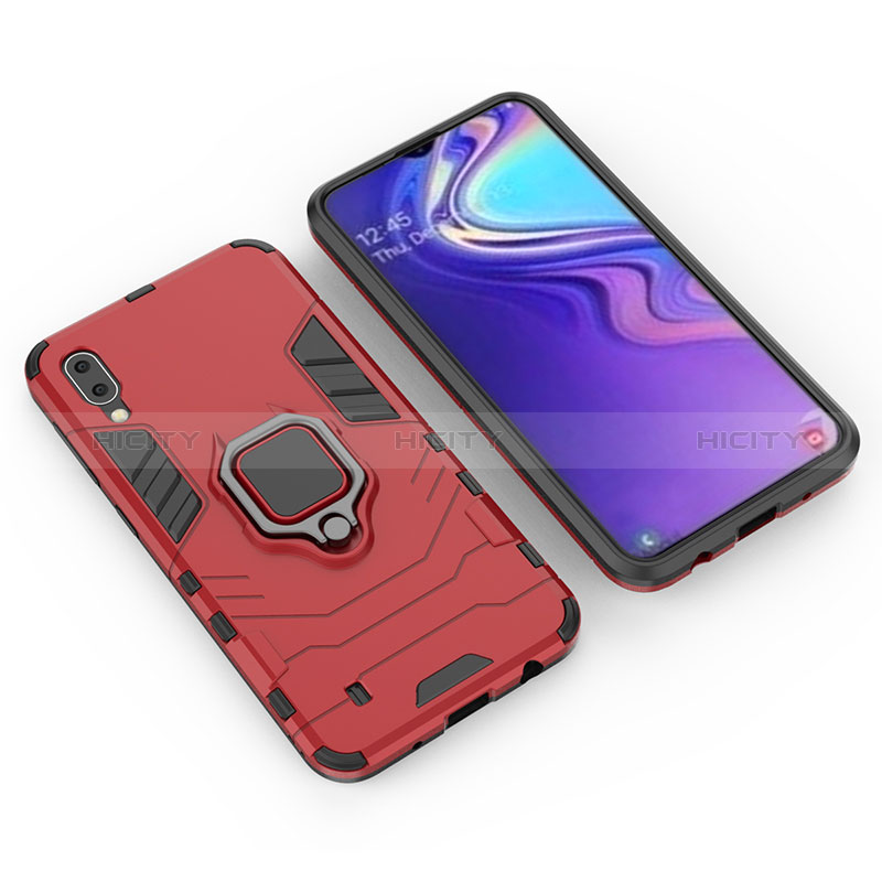 Funda Bumper Silicona y Plastico Mate Carcasa con Magnetico Anillo de dedo Soporte para Samsung Galaxy M10 Rojo