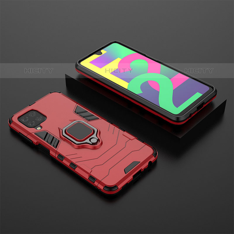 Funda Bumper Silicona y Plastico Mate Carcasa con Magnetico Anillo de dedo Soporte para Samsung Galaxy M22 4G Rojo