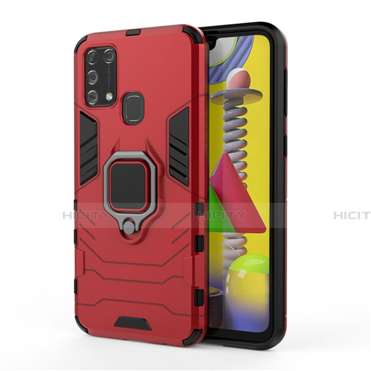 Funda Bumper Silicona y Plastico Mate Carcasa con Magnetico Anillo de dedo Soporte para Samsung Galaxy M31 Prime Edition