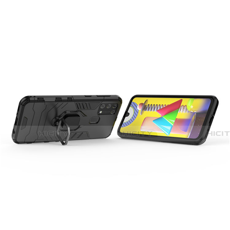 Funda Bumper Silicona y Plastico Mate Carcasa con Magnetico Anillo de dedo Soporte para Samsung Galaxy M31 Prime Edition