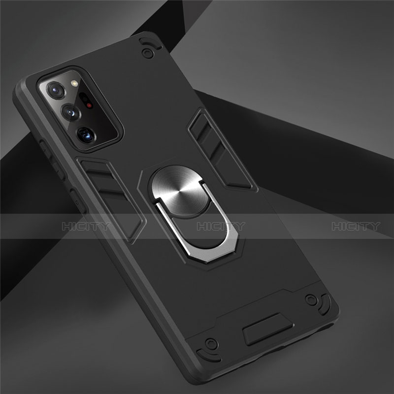 Funda Bumper Silicona y Plastico Mate Carcasa con Magnetico Anillo de dedo Soporte para Samsung Galaxy Note 20 5G Negro