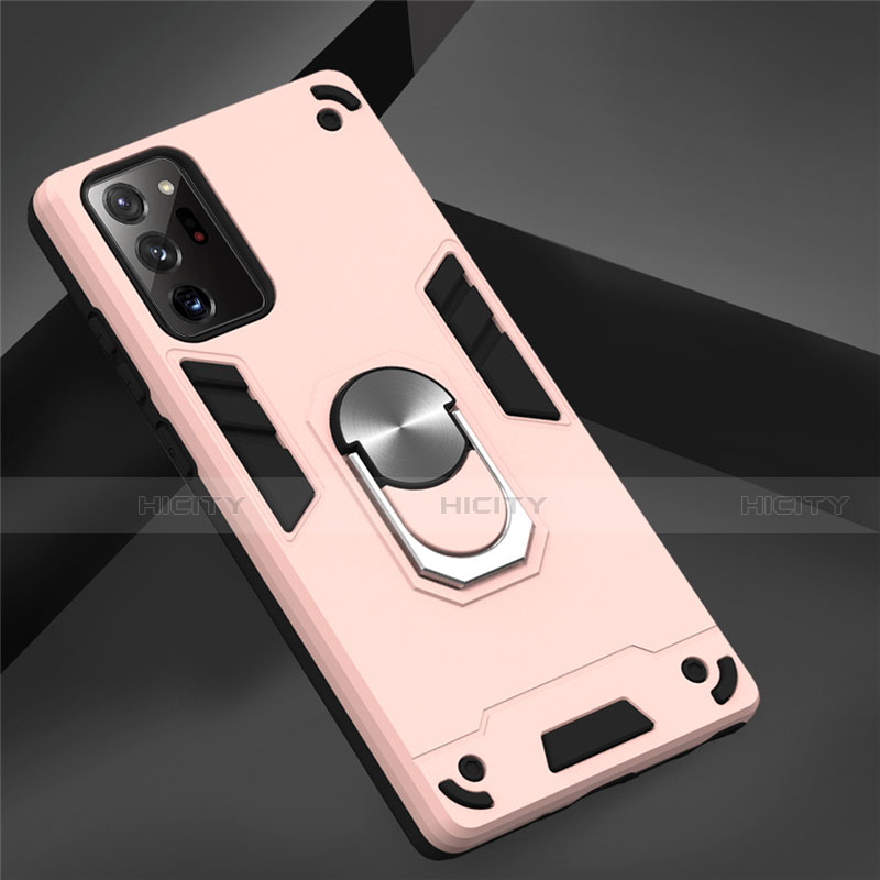 Funda Bumper Silicona y Plastico Mate Carcasa con Magnetico Anillo de dedo Soporte para Samsung Galaxy Note 20 Ultra 5G Rosa