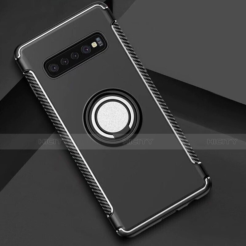 Funda Bumper Silicona y Plastico Mate Carcasa con Magnetico Anillo de dedo Soporte para Samsung Galaxy S10 5G Negro