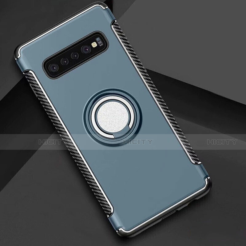 Funda Bumper Silicona y Plastico Mate Carcasa con Magnetico Anillo de dedo Soporte para Samsung Galaxy S10 Azul Cielo