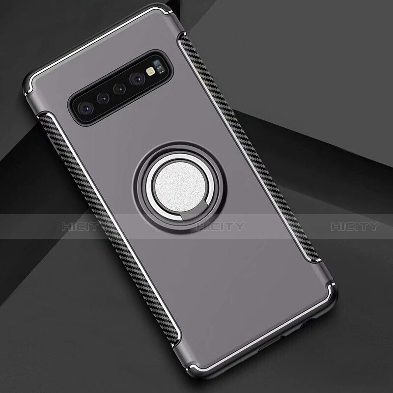 Funda Bumper Silicona y Plastico Mate Carcasa con Magnetico Anillo de dedo Soporte para Samsung Galaxy S10 Gris Oscuro