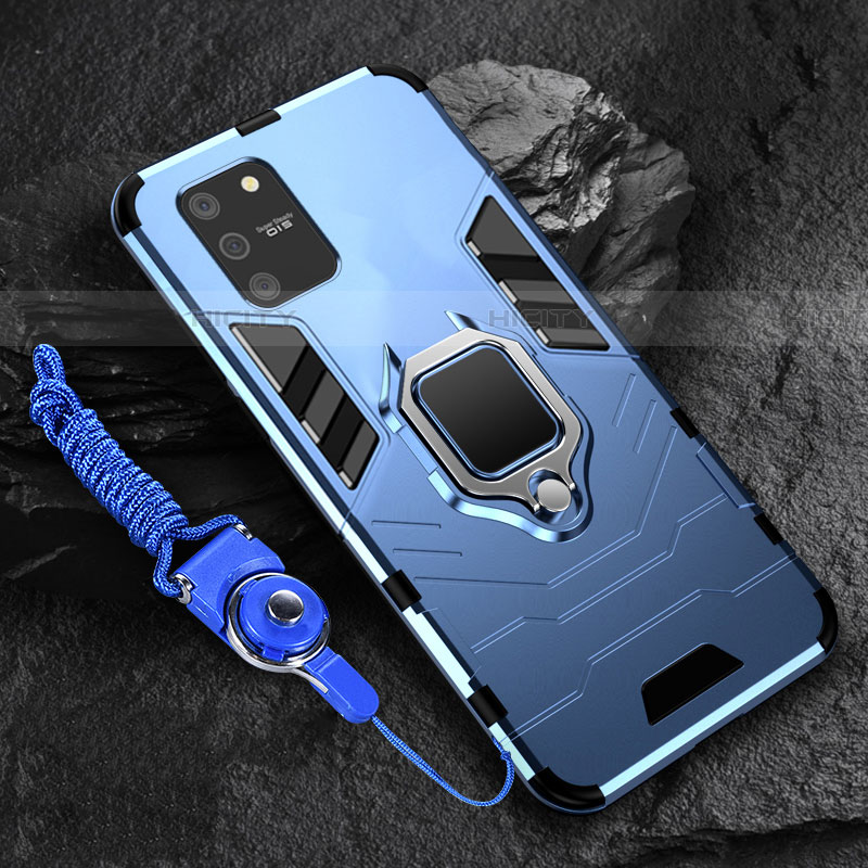 Funda Bumper Silicona y Plastico Mate Carcasa con Magnetico Anillo de dedo Soporte para Samsung Galaxy S10 Lite Azul