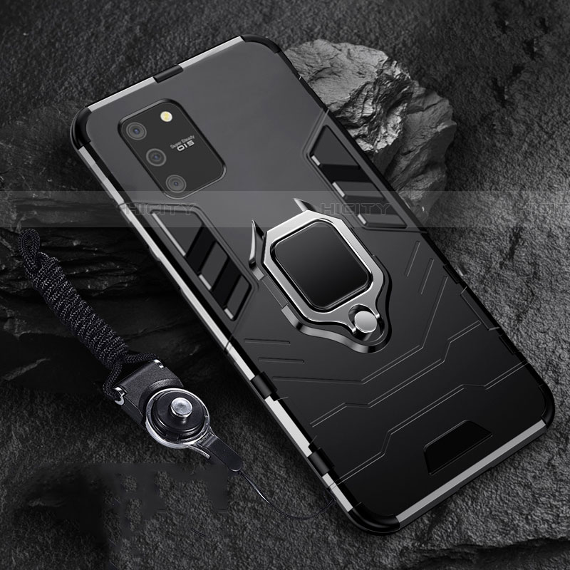 Funda Bumper Silicona y Plastico Mate Carcasa con Magnetico Anillo de dedo Soporte para Samsung Galaxy S10 Lite Negro