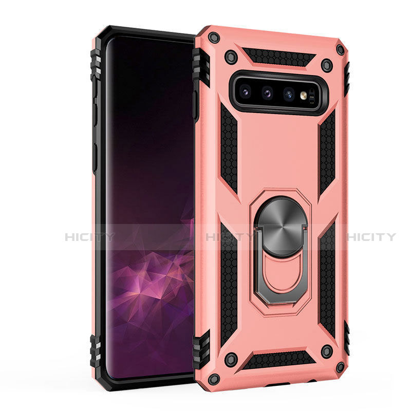 Funda Bumper Silicona y Plastico Mate Carcasa con Magnetico Anillo de dedo Soporte para Samsung Galaxy S10 Plus Oro Rosa