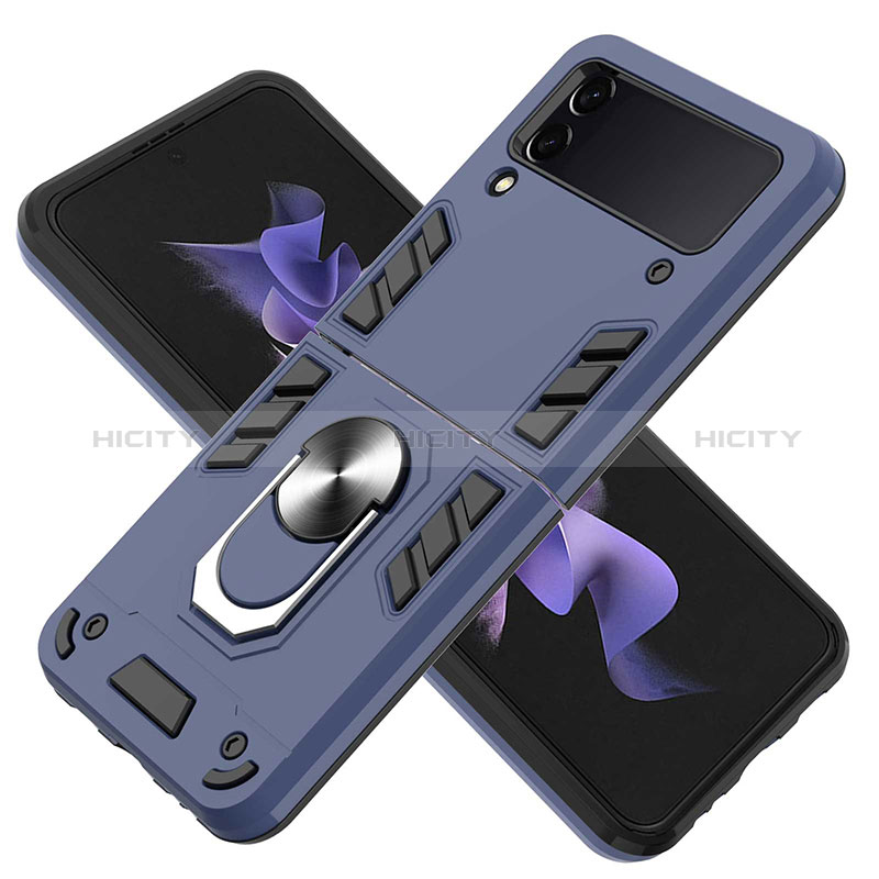 Funda Bumper Silicona y Plastico Mate Carcasa con Magnetico Anillo de dedo Soporte para Samsung Galaxy Z Flip3 5G
