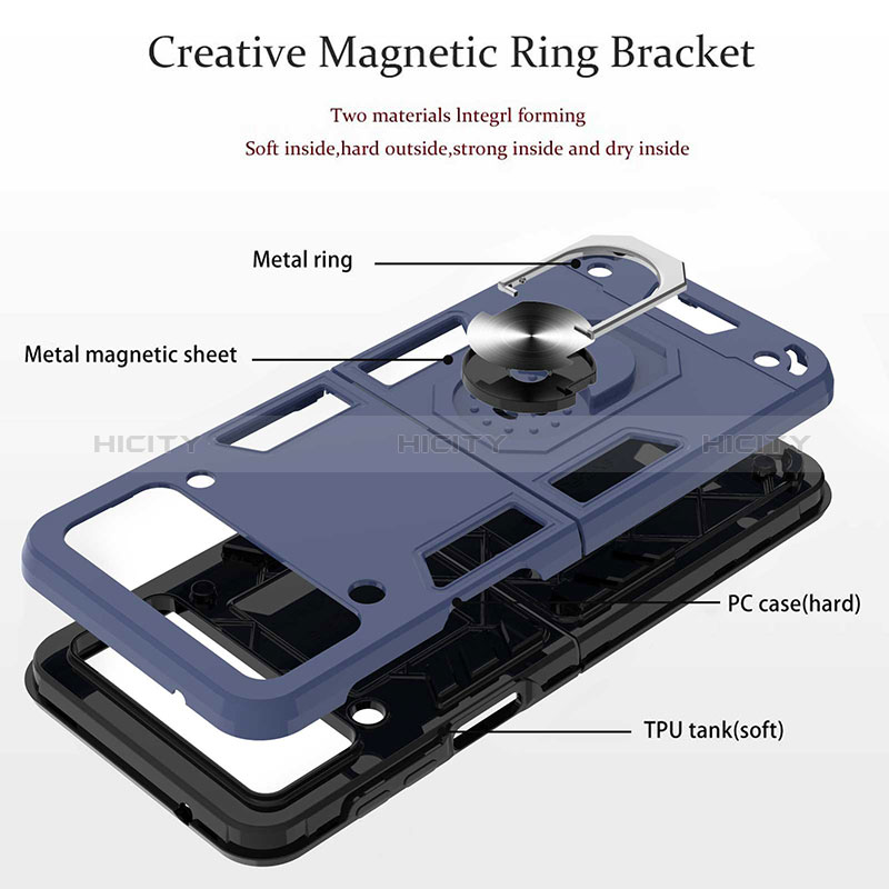 Funda Bumper Silicona y Plastico Mate Carcasa con Magnetico Anillo de dedo Soporte para Samsung Galaxy Z Flip3 5G