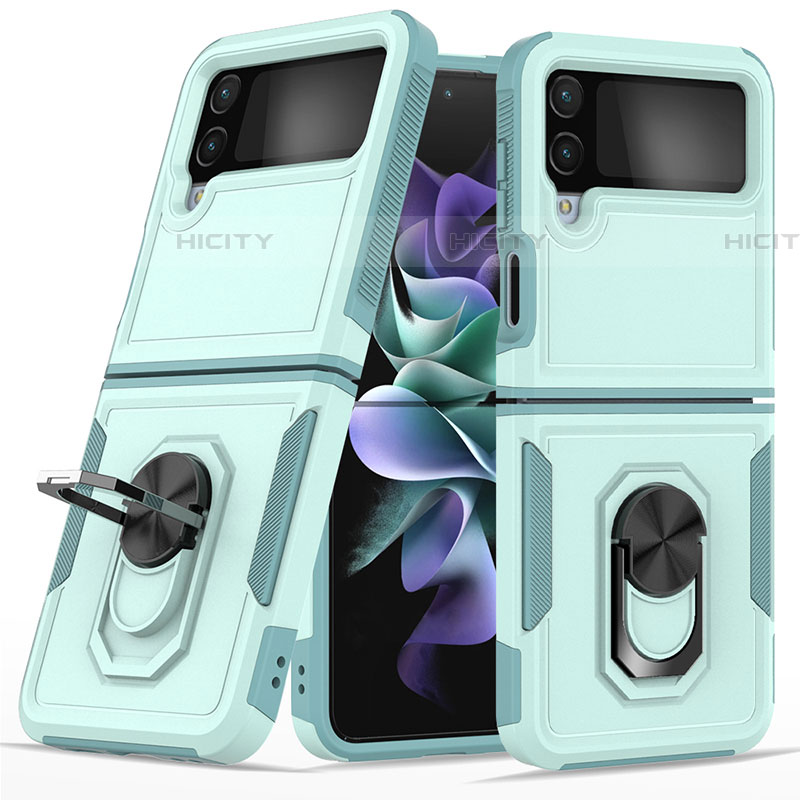 Funda Bumper Silicona y Plastico Mate Carcasa con Magnetico Anillo de dedo Soporte para Samsung Galaxy Z Flip4 5G
