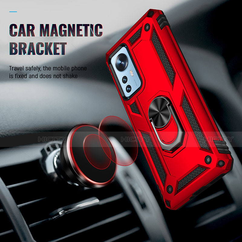 Funda Bumper Silicona y Plastico Mate Carcasa con Magnetico Anillo de dedo Soporte para Xiaomi Mi 12 5G