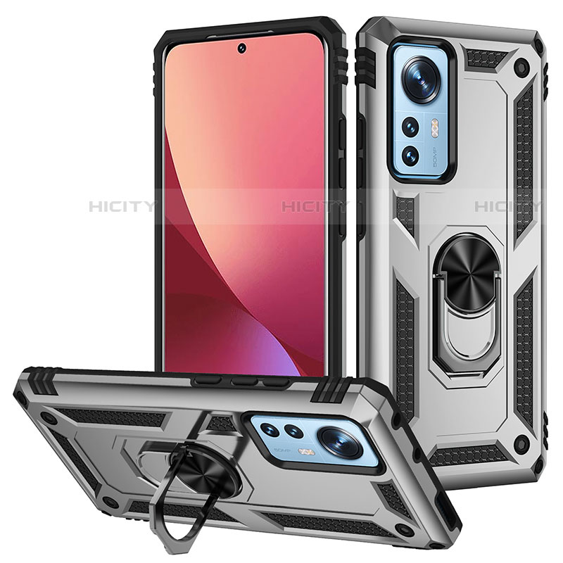 Funda Bumper Silicona y Plastico Mate Carcasa con Magnetico Anillo de dedo Soporte para Xiaomi Mi 12 Pro 5G