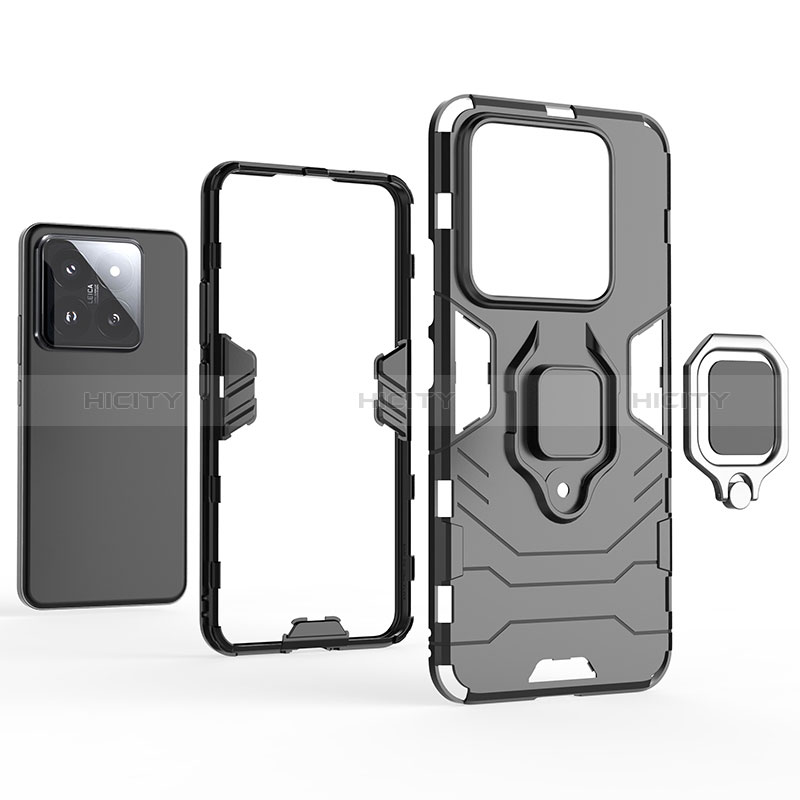 Funda Bumper Silicona y Plastico Mate Carcasa con Magnetico Anillo de dedo Soporte para Xiaomi Mi 14 5G