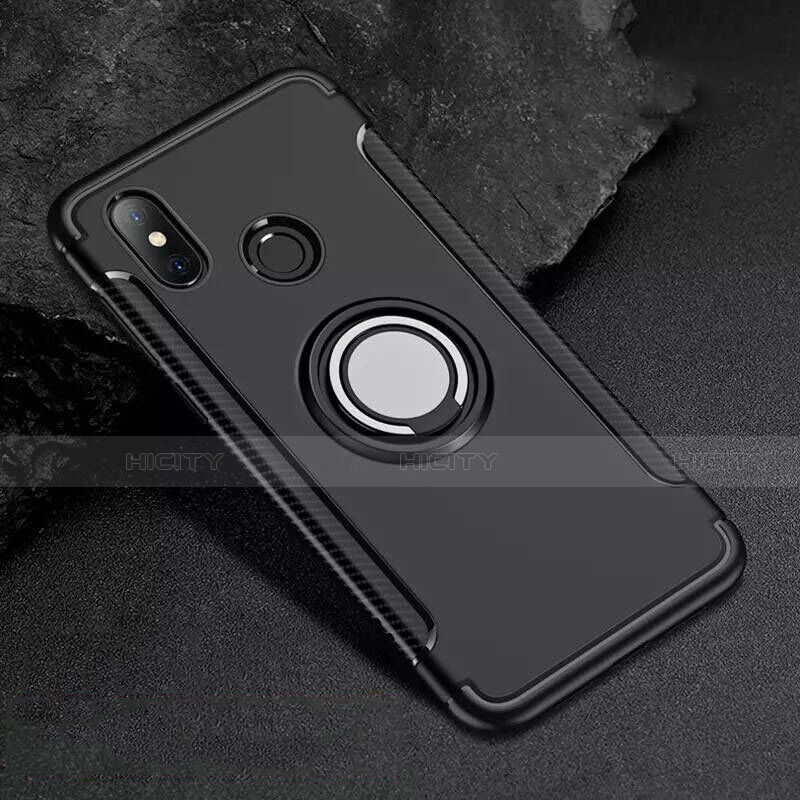 Funda Bumper Silicona y Plastico Mate Carcasa con Magnetico Anillo de dedo Soporte para Xiaomi Mi 8 Negro