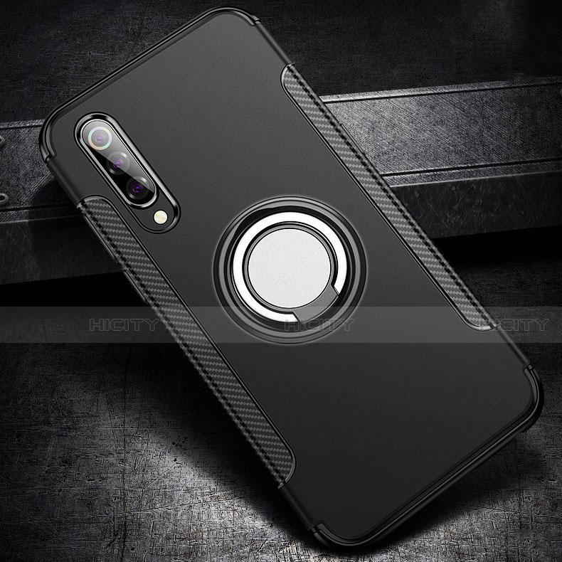 Funda Bumper Silicona y Plastico Mate Carcasa con Magnetico Anillo de dedo Soporte para Xiaomi Mi 9 SE Negro