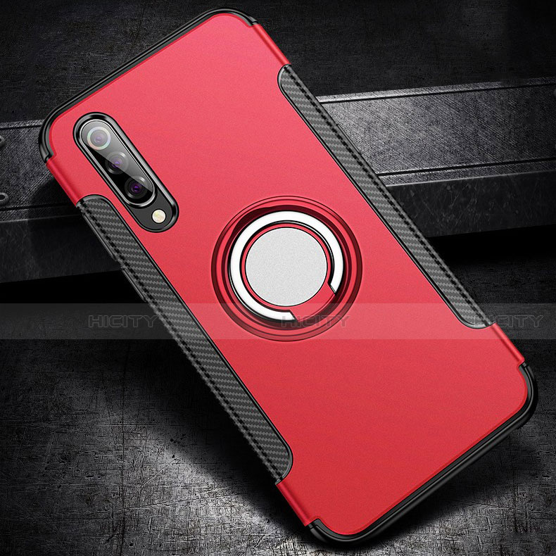 Funda Bumper Silicona y Plastico Mate Carcasa con Magnetico Anillo de dedo Soporte para Xiaomi Mi 9 SE Rojo