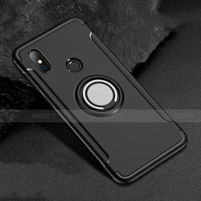 Funda Bumper Silicona y Plastico Mate Carcasa con Magnetico Anillo de dedo Soporte para Xiaomi Mi A2 Lite Negro