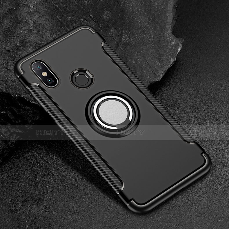 Funda Bumper Silicona y Plastico Mate Carcasa con Magnetico Anillo de dedo Soporte para Xiaomi Mi Max 3 Negro