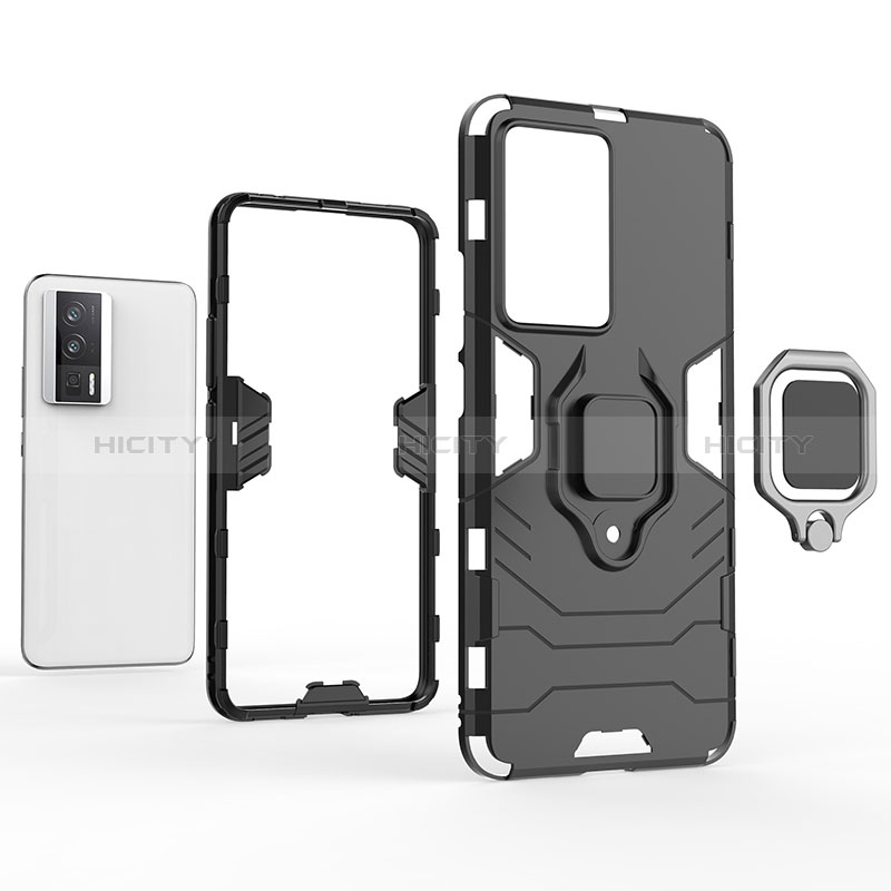 Funda Bumper Silicona y Plastico Mate Carcasa con Magnetico Anillo de dedo Soporte para Xiaomi Poco F5 Pro 5G