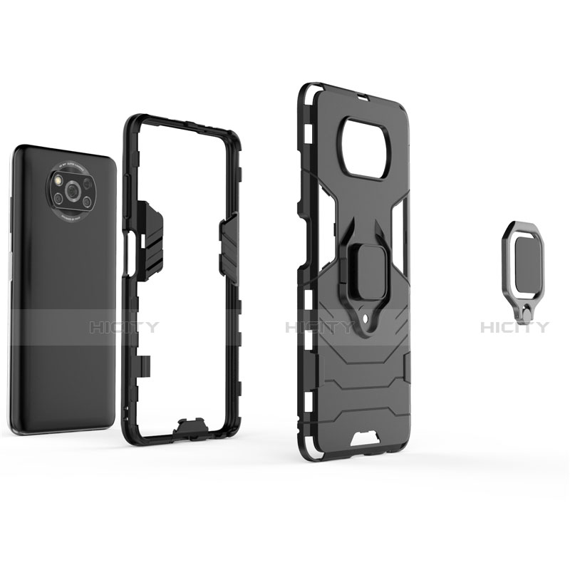 Funda Bumper Silicona y Plastico Mate Carcasa con Magnetico Anillo de dedo Soporte para Xiaomi Poco X3 NFC